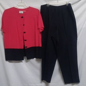 Vtg Halmode Plus 2 pc Fushia/ black top & pants